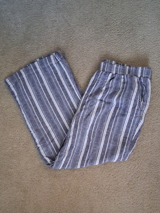 Briggs New York Pants - Briggs Women's Linen Blend Wide Leg Pull On Pants, Blue & White Stripe, Size XL